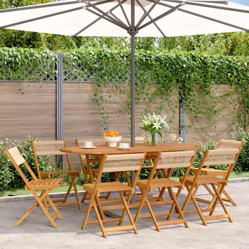 Sedie da Giardino Pieghevoli 8pz Beige Legno Massello di Acacia 3214609