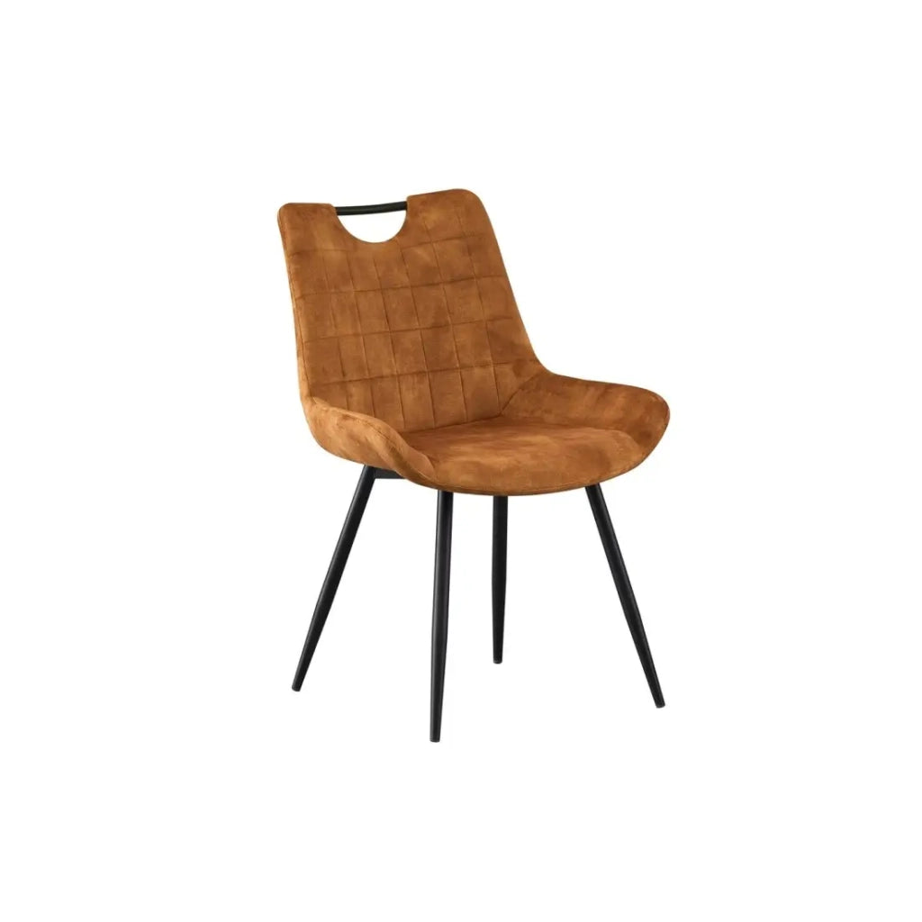Sedia NINO – Velluto oro e gambe in metallo nero – H84 × L56 × P62.5 cm