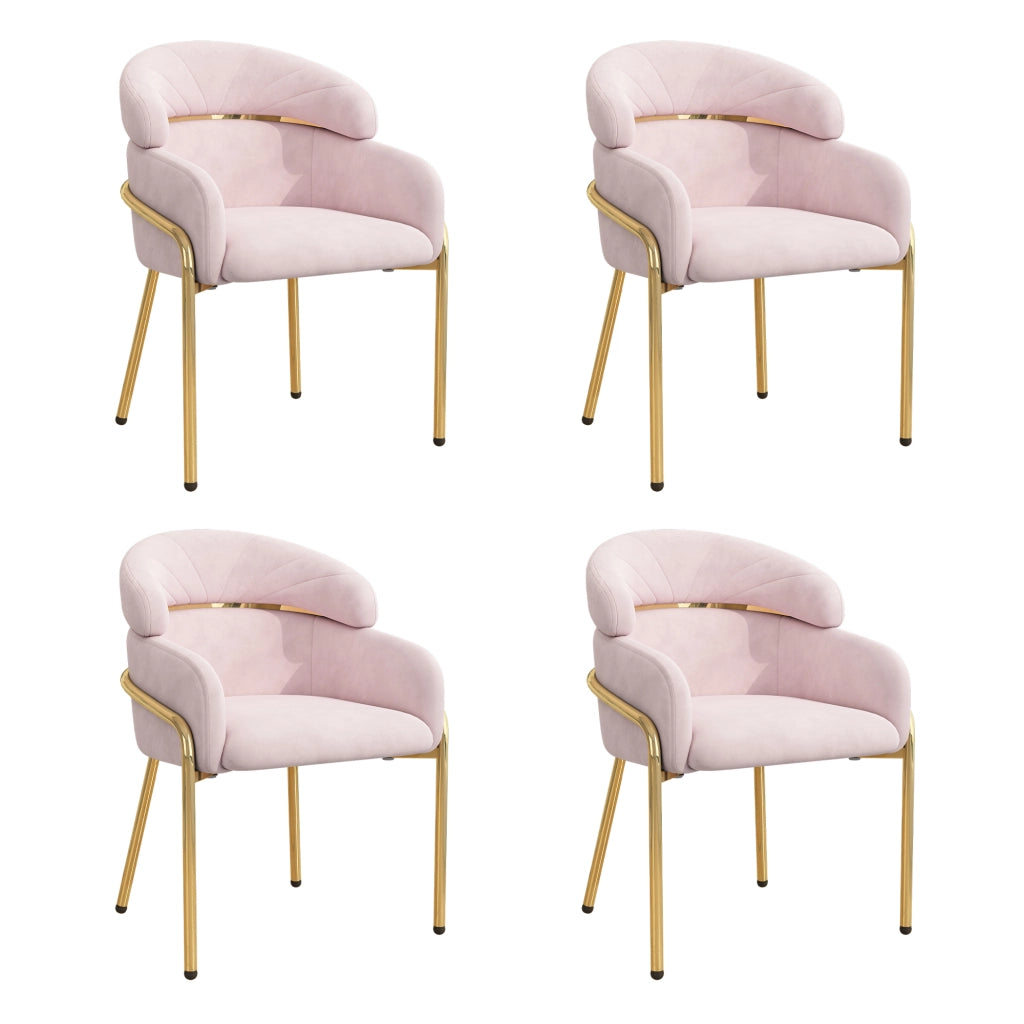 Sedia da Pranzo Poltroncina con Design Ergonomico e Gambe in Metallo, in Velluto, Rosa