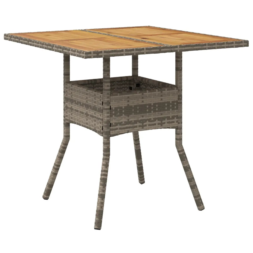 Tavolo Giardino | Tavolino da esterno Piano Legno Acacia Grigio 80x80x75cm Polyrattan