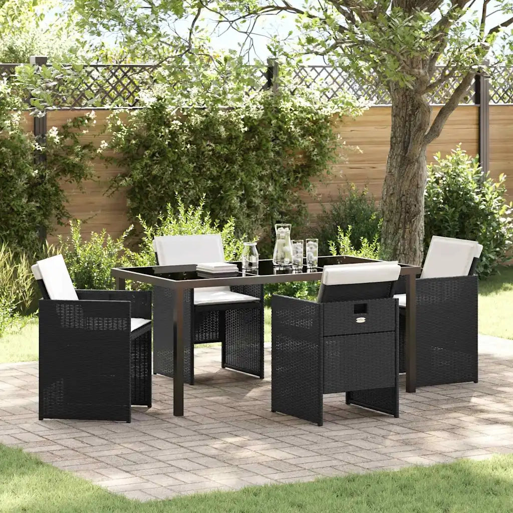 Set da Pranzo per Giardino con cuscino 5 pcs Nero polyrattan