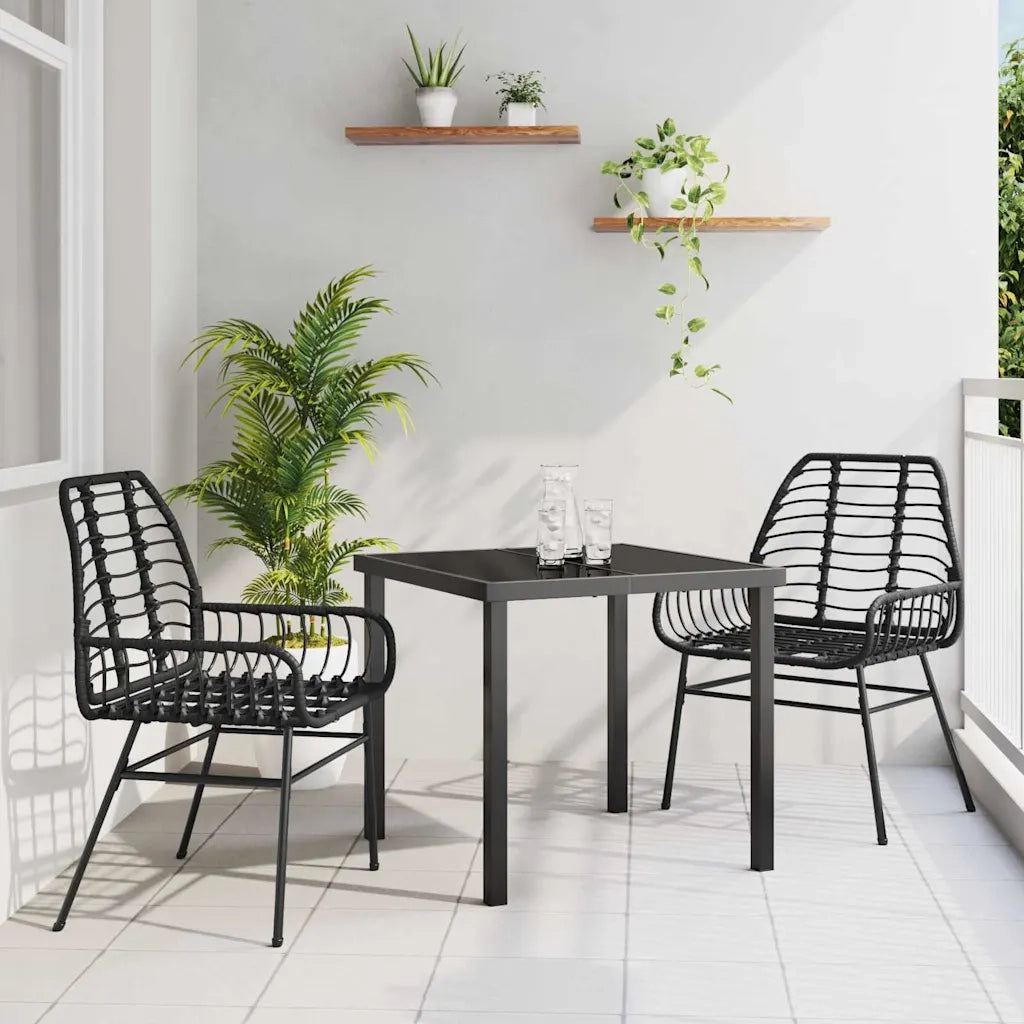 Set da Pranzo per Giardino 3 pcs Nero polyrattan 3380841
