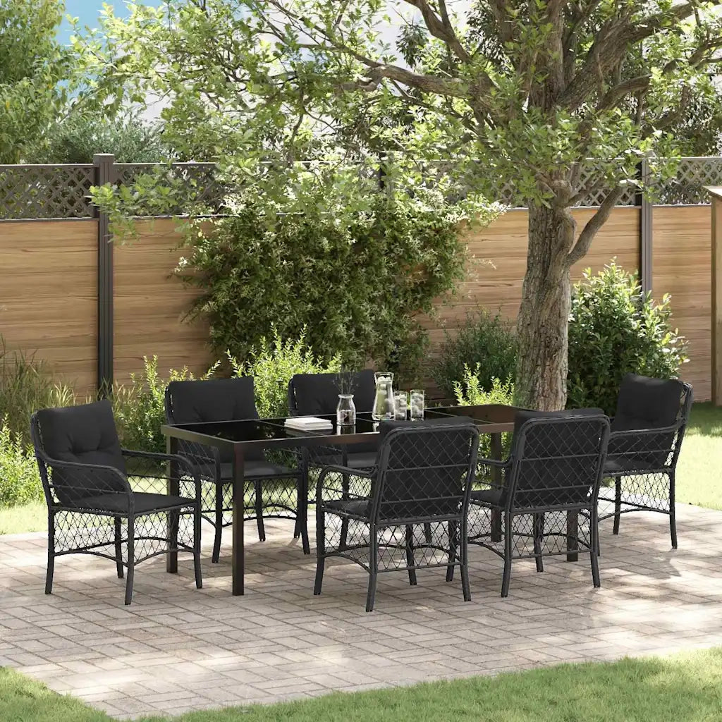 Set da Pranzo per Giardino con cuscino 7 pcs Nero polyrattan 3380209