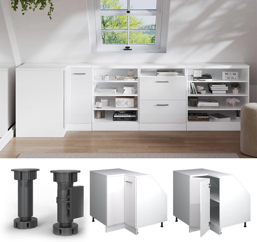 Mobile sottotetto Mobile angolare Rion, Bianco lucido, 75.6 x 81.6 cm con 1 porta, carcassa dell’armadio profondità 60 cm, adatto per il salvaspazio sotto tetti spioventi