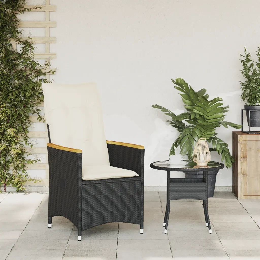 Sedia Reclinabile da Giardino | Sedie da Esterno con Cuscini Nera in Polyrattan