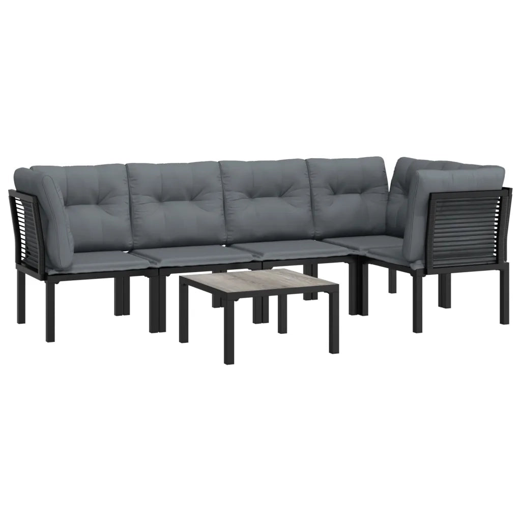 Set Salotto da Giardino 6 pz | Set di Mobili da Esterno in Polyrattan Nero e Grigio