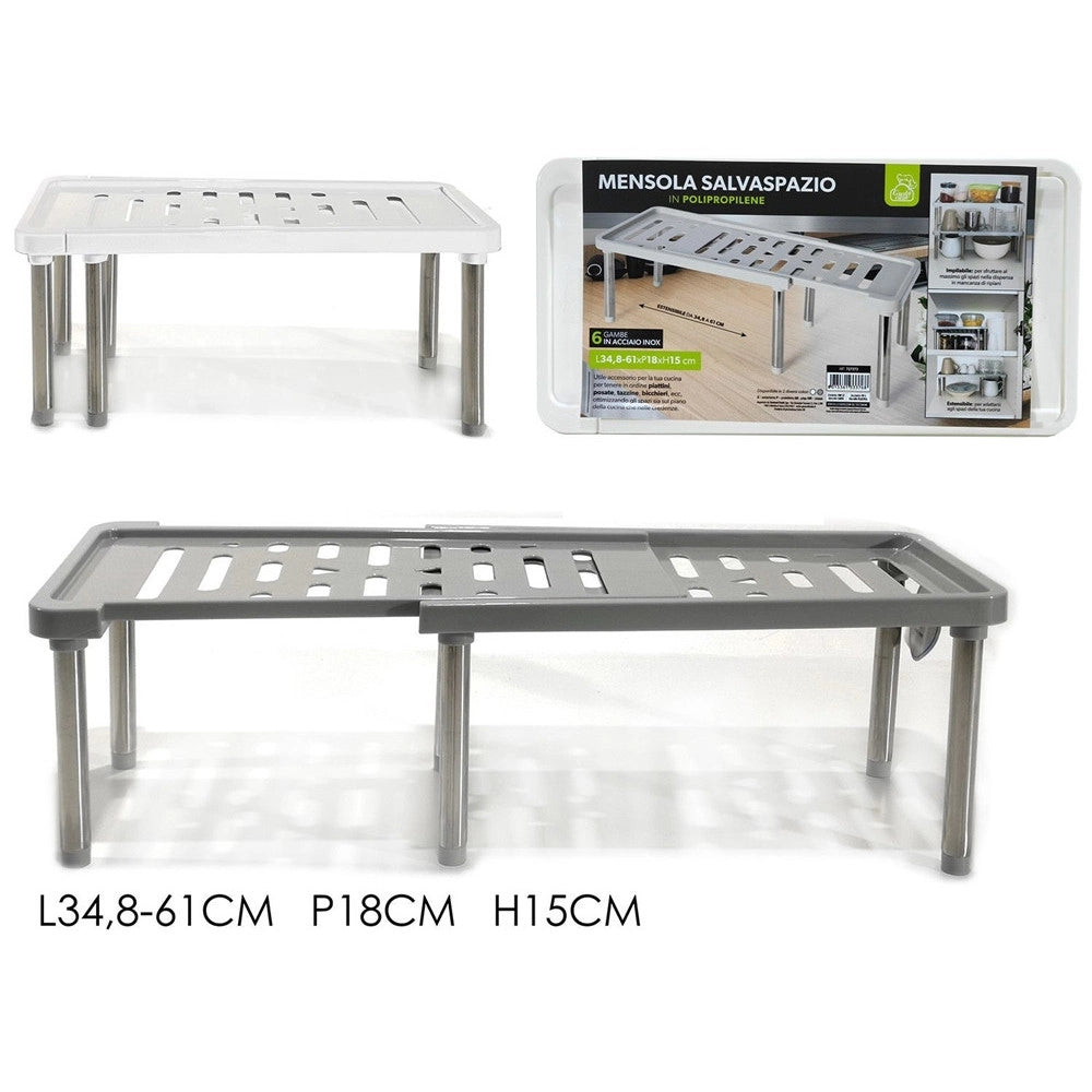 Trade Shop - Mensola Salvaspazio In Polipropilene Estensibile 34,8-61cm Impilabile Accessorio Cucina -