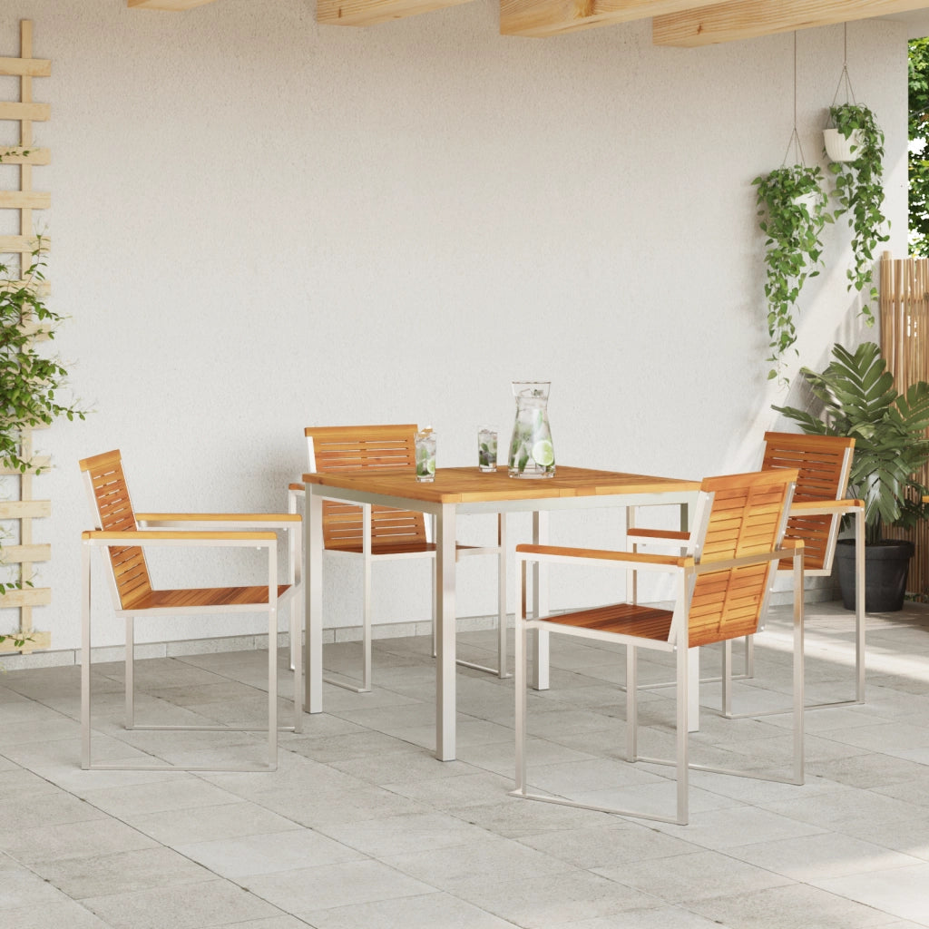 Set da Pranzo da Giardino 5 Pezzi  in Legno Solido di Acacia