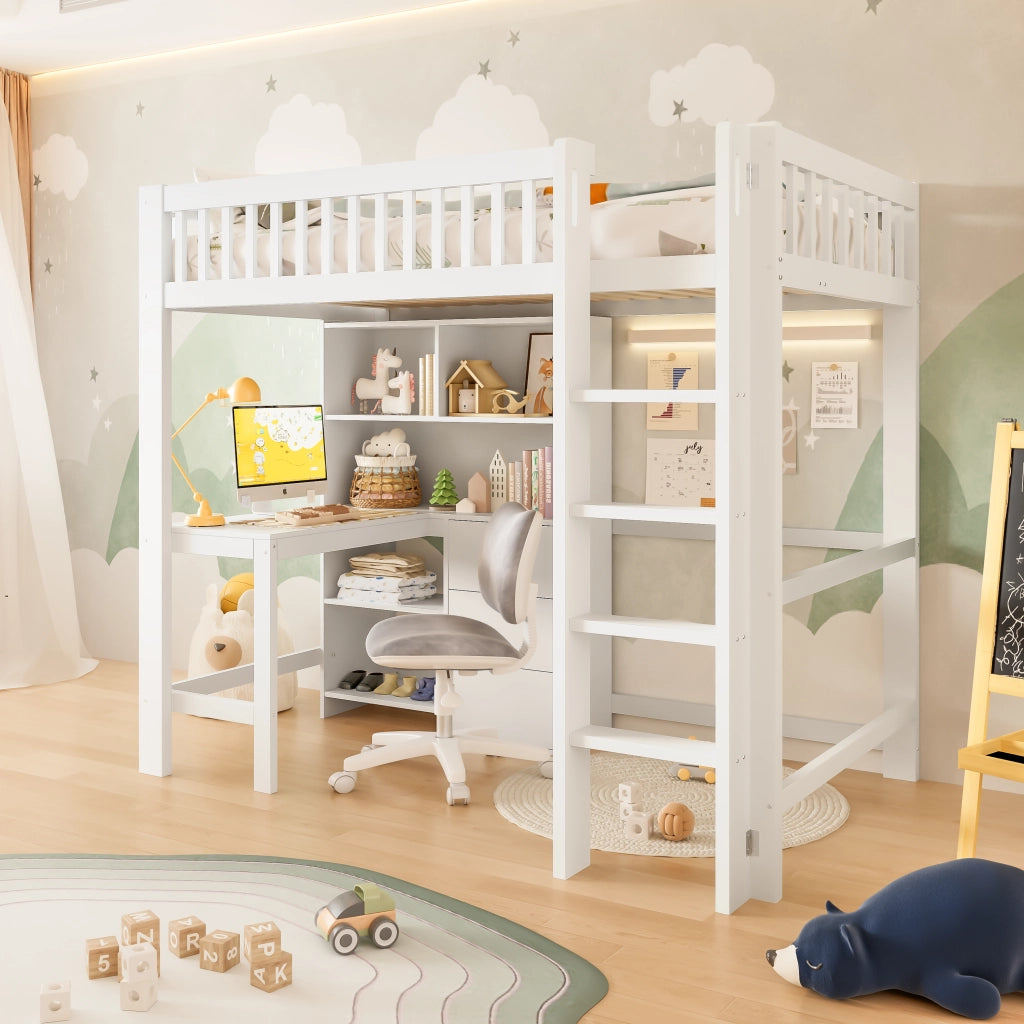 LETTO A CASTELLO 90x200 cm con scrivania, 3 cassetti, bianco