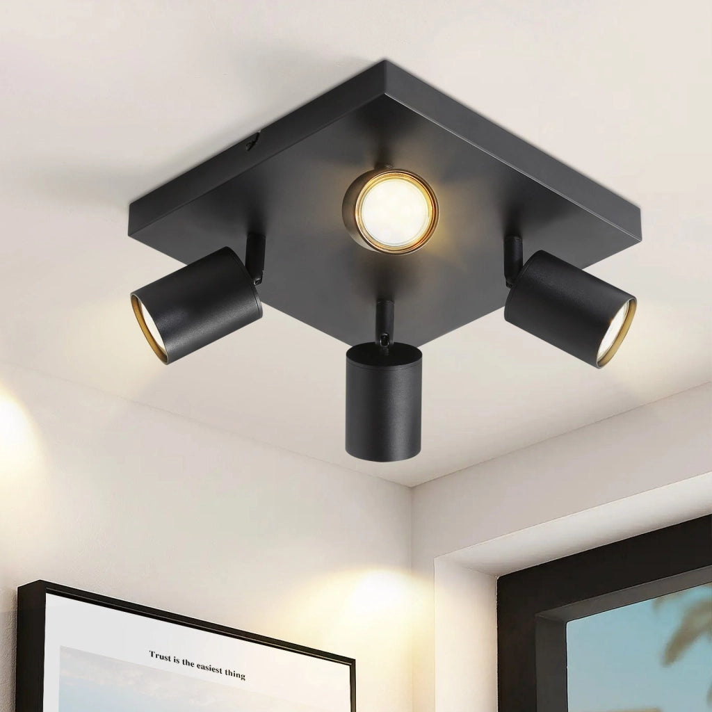 ZMH Faretto da soffitto neri 4 luci GU10 orientabili 330° stile industriale moderno per soggiorno camera