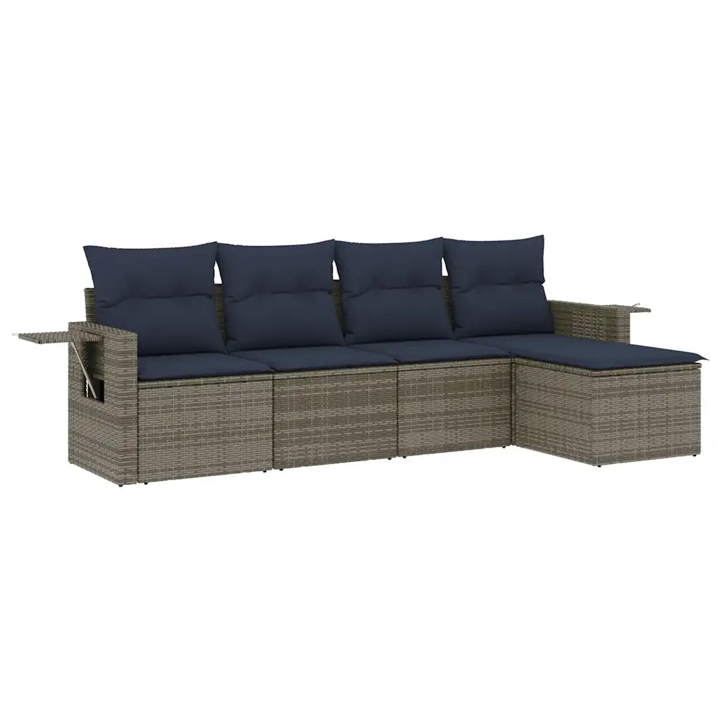 Set Divani da Giardino 5 pz con Cuscini Grigio in Polyrattan 3220090