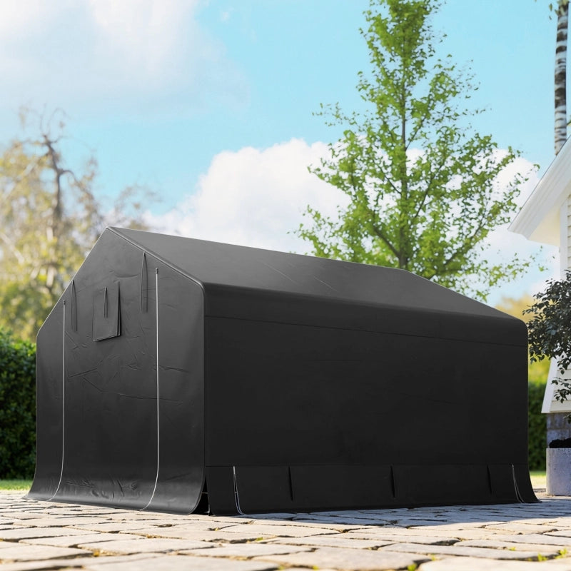 Tenda Deposito 300x300x210 cm Grigio Scuro con Telo 200 g/m², Telaio Zincato e Porta Avvolgibile