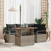 Set Divano da Giardino 5 Pezzi con Cuscini Grigi in Vimini e Acacia