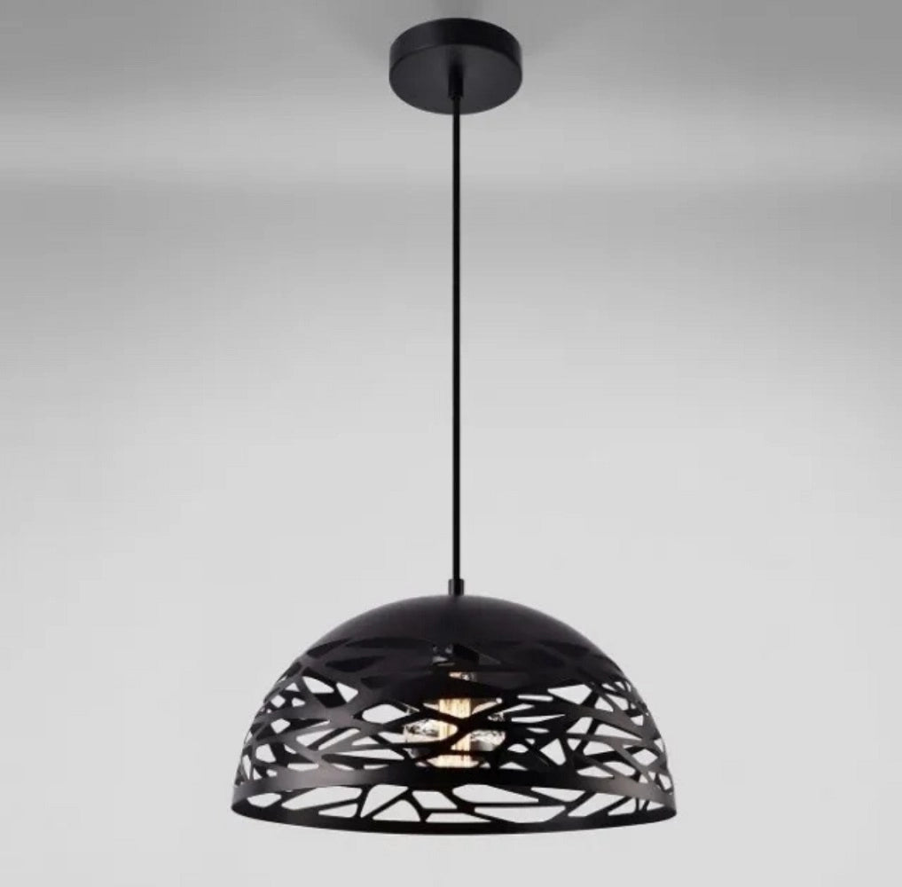 Lampadario sospeso a campana cupola luce led E27 in metallo nero o bianco moderno