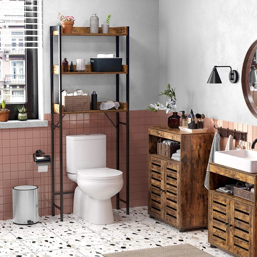 Mensola da bagno Valora sopra il WC, design rustico in acciaio marrone