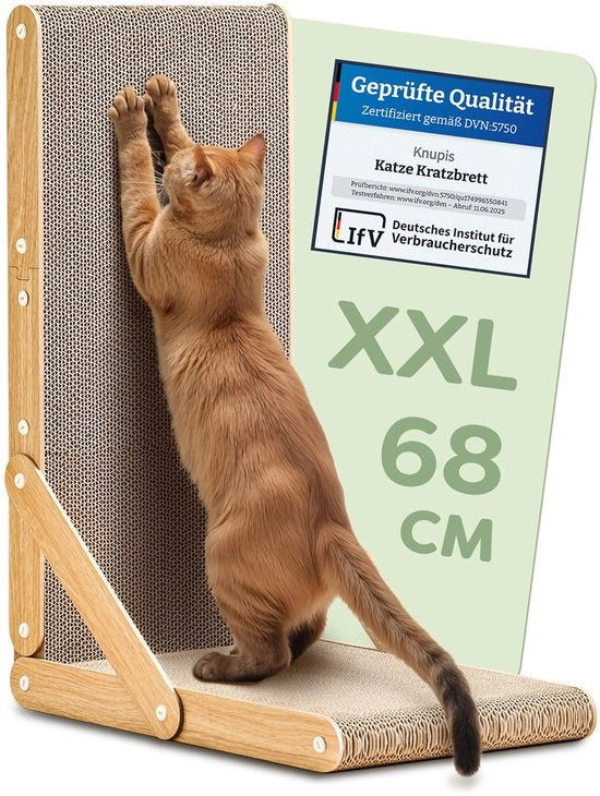 Krabbaplanca per Gatti Grande 68 cm - Krabbaplanca FSC certificata per la cura delle unghie dei gatti - Fino a 2 anni di divertimento - Facile da montare - Progettata a L con rotazione - Protezione per divano e parete