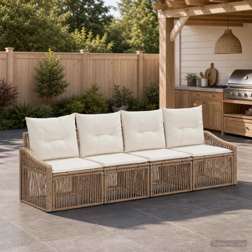 Set Divano da Giardino 4 pz Beige polyrattan 3435930