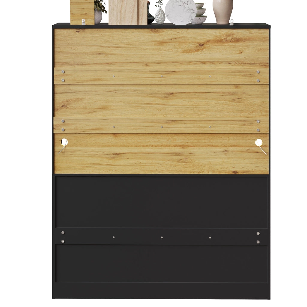 ARMADIO Cucina 140x40x175 cm MDF Nero con LED e ripiani regolabili