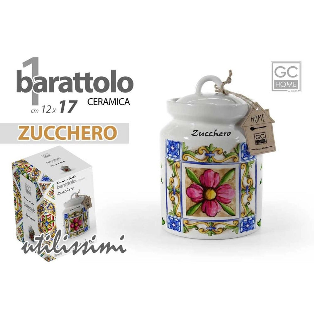 Barattolo Contenitore da Cucina in Ceramica Zucchero Terra e Sole 17 cm