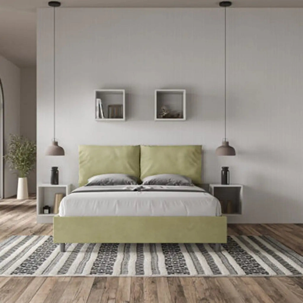 Letto matrimoniale senza rete imbottito 160x190 microfibra tè verde Antea
