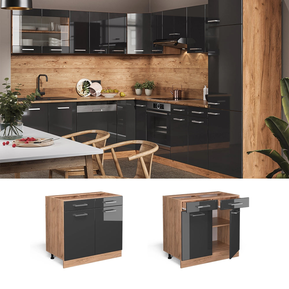 Vicco Mobiletto base per cucina Antracite lucido 80 cm , PL Rovere