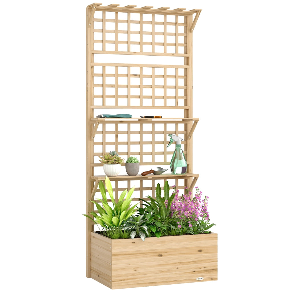 Fioriera Rialzata con Tetto e Mensole ¨C zephmum ¨C Legno Naturale 76x43.5x177 cm