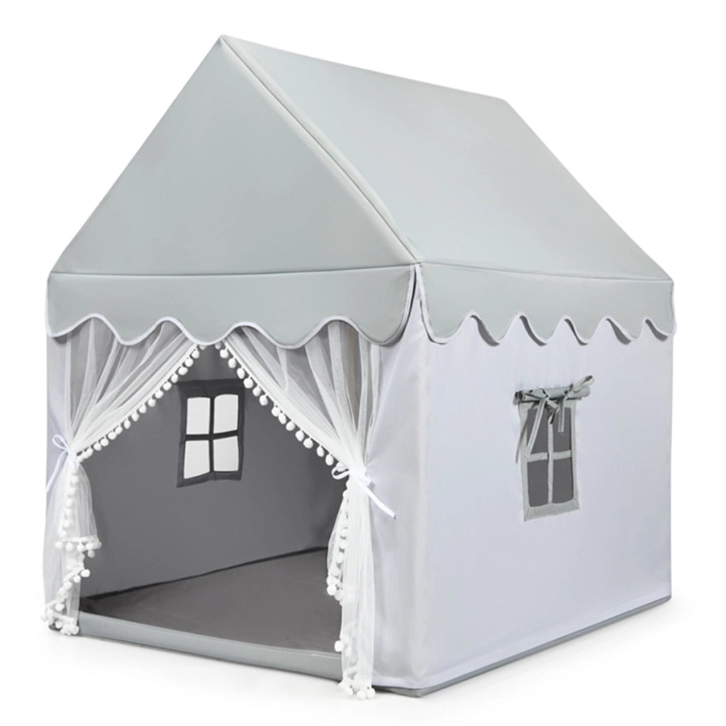 Tenda da gioco per bambini con materassino imbottito con struttura in legno, Casetta interna con finestre carine Grigio-Tende e Casette per bambini
