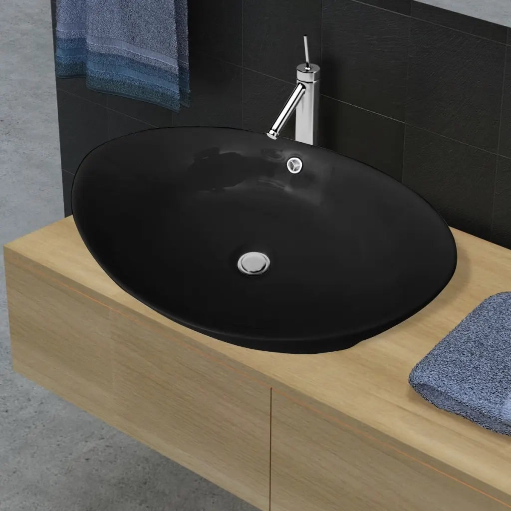 Lavello Ovale in Ceramica di Lusso Nero Troppopieno 59x38,5 cm CFW8376624