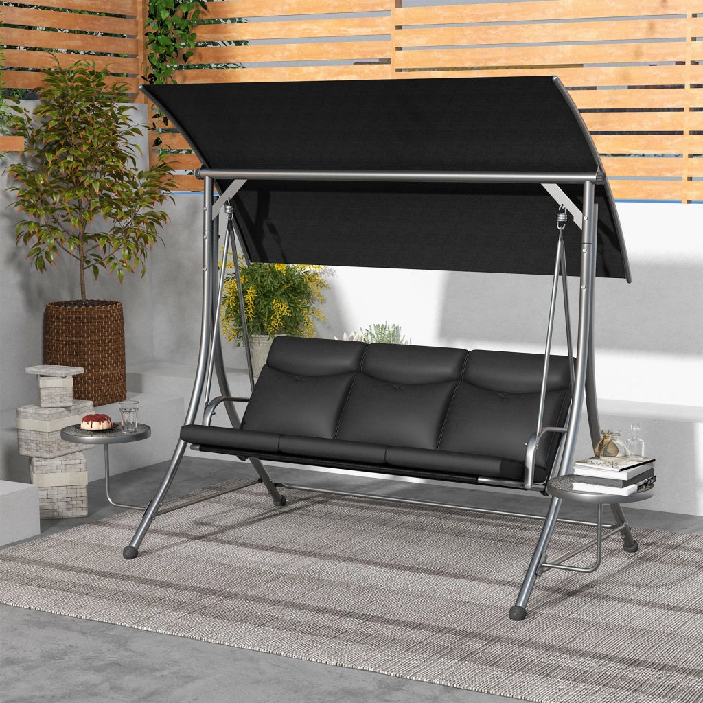 Altalena Giardino 3 Posti con Tetto Parasole Regolabile ¨C zephmum ¨C 278x135x177 cm Nero