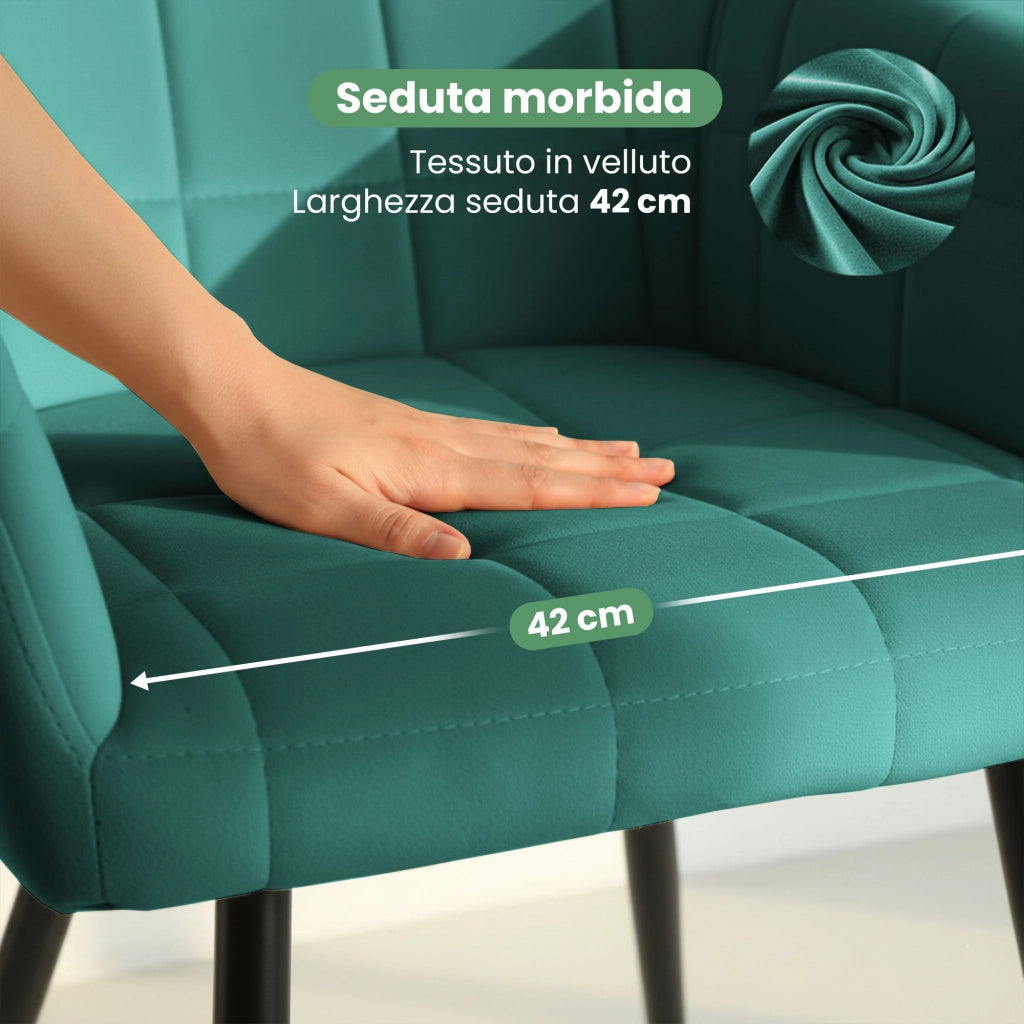 Set di 4 Sedie imbottite con cuciture quadrate LUXANO Verde Bottiglia gambe nere