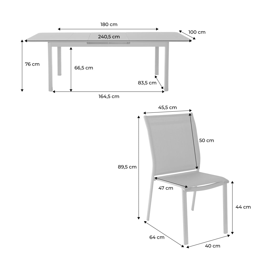 Set tavolo da giardino estensibile in alluminio con 8 sedie, antracite