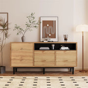 Credenza moderna con tre ante e ripiani in MDF per soggiorno e sala da pranzo 160 × 35 × 76 cm