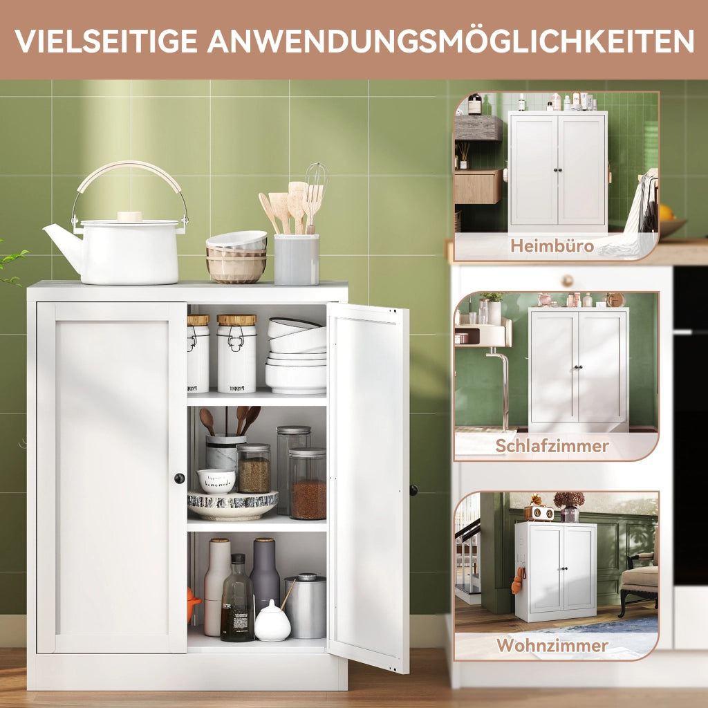 Colonna da cucina con 2 ripiani regolabili; maniglie arrotondate e fissaggio a parete per cucina; in metallo bianco; 88 × 70 × 35 cm