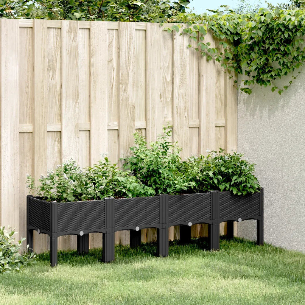 Fioriera da Giardino con Gambe-Vaso da Esterno-Contenitore per Piante Nera 160x40x42 cm in PP