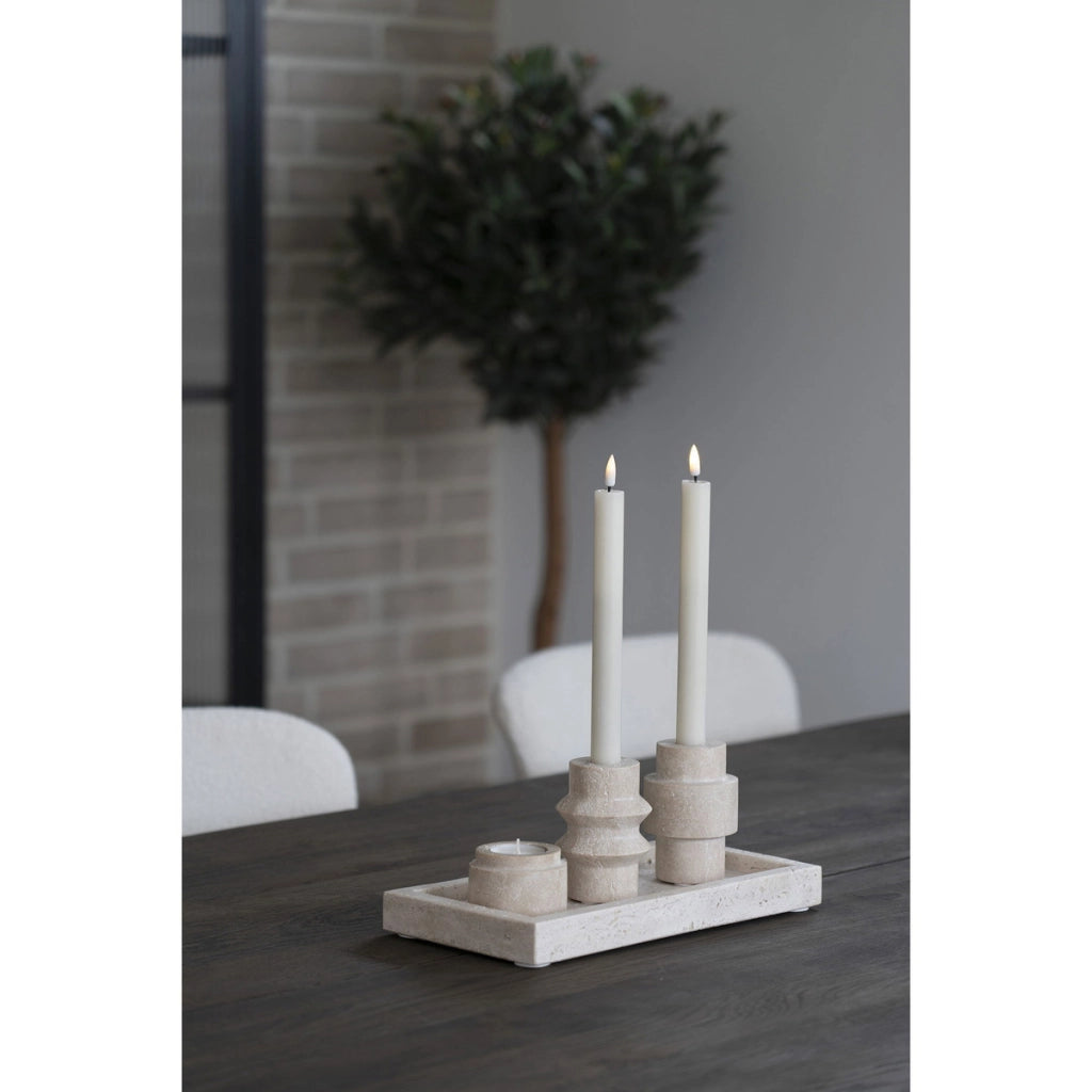 Portacandela Tealight, Marrone, Travertino, 7x7x4,5 cm