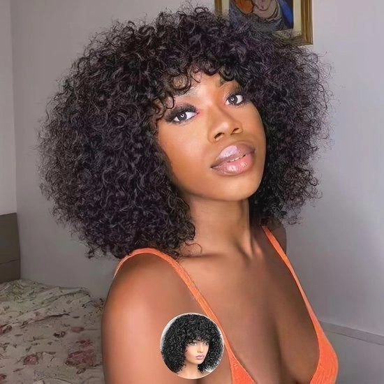 Bob pruik con coda di pony di capelli veri brasiliani - arricciati e senza adesivo