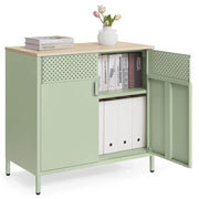 Mobile contenitore/credenza 40 x 80 x 76 cm con doppie ante magnetiche e ripiano regolabile per sala da pranzo soggiorno cucina ingresso struttura in acciaio stile industriale verde 12_0006435