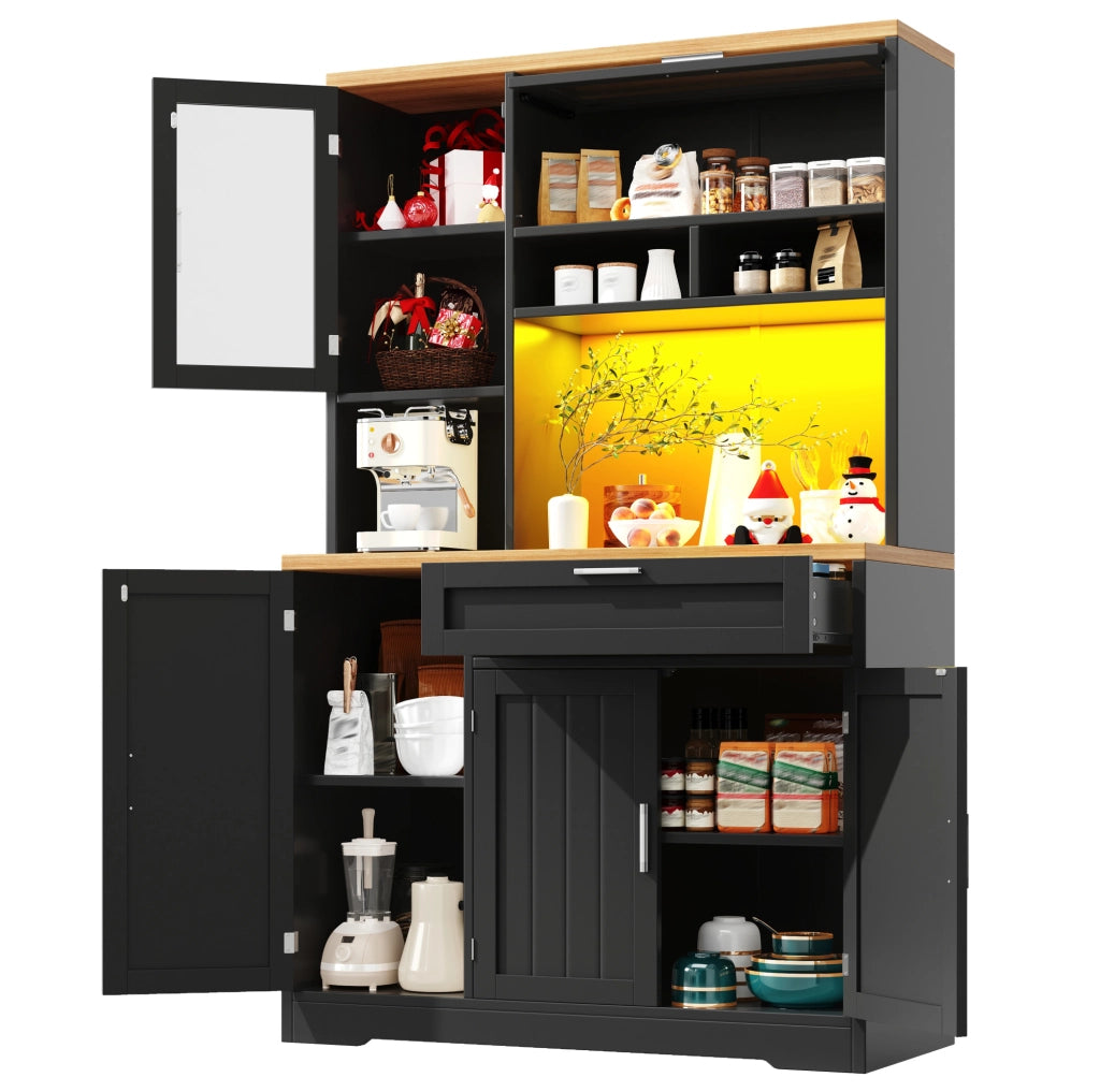 Mobile alto 104x40x180 cm nero in MDF con LED e vano portaoggetti