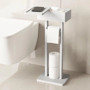 4-in-1 toilette con contenitore per i rulli in legno di bambù, contenitore per i rulli con cassetta per le salviette umide, tavolo da bagno temporaneo, contenitore per i rulli a parete con piastra superiore.