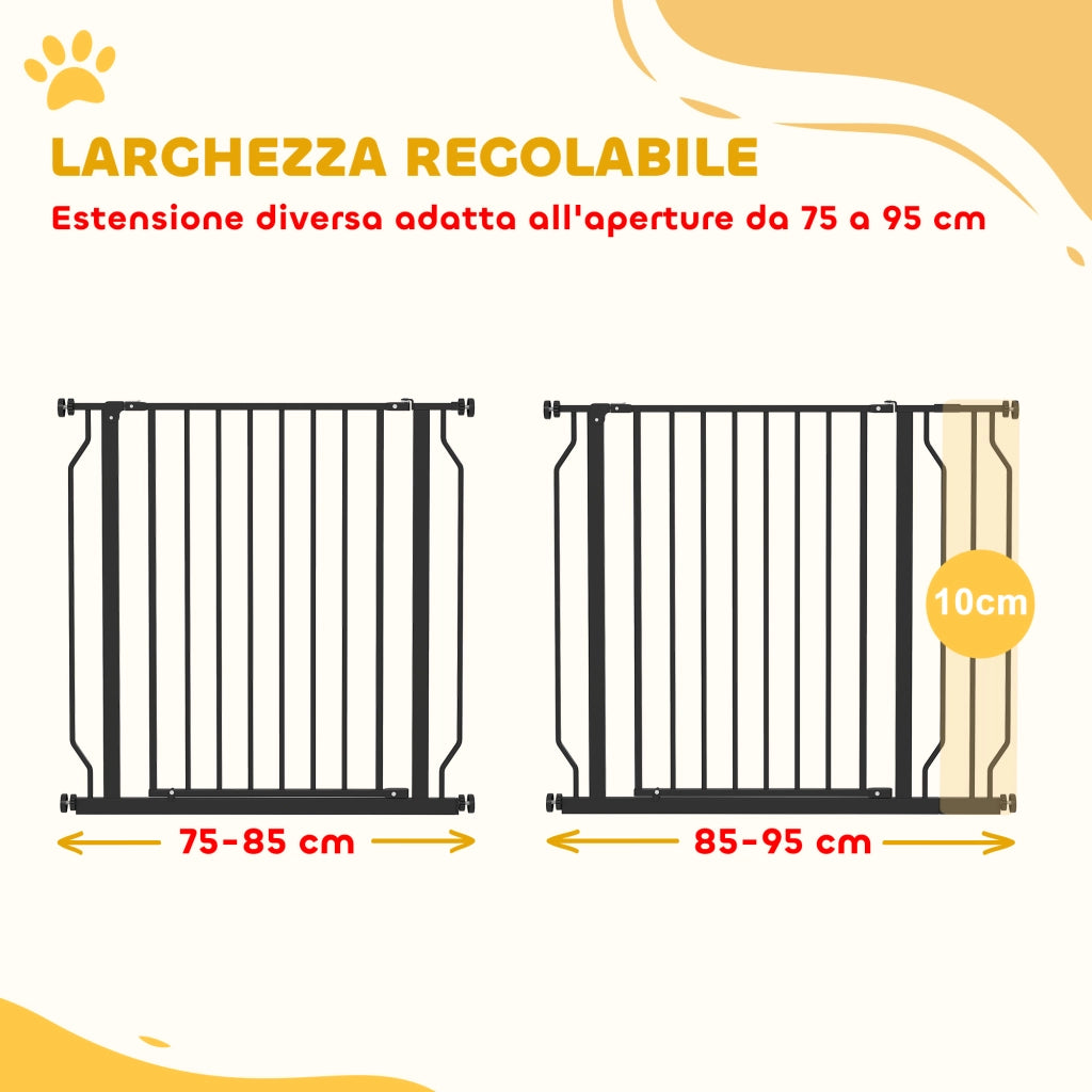 Cancelletto di Sicurezza per Cani Estensibile 75-95 cm in Acciaio e ABS, 75-95x76 cm, Nero
