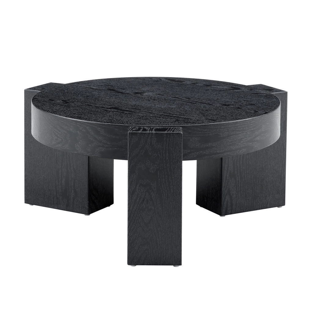 Tavolino da caffè rotondo a due livelli in MDF effetto legno nero e vetro grigio; 61 cm