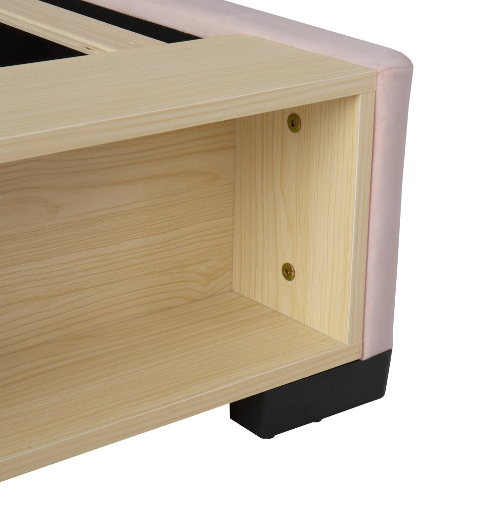 Letto imbottito per bambini 140x200 cm rosa con ripiano laterale LED e testiere modulari HAVRYA