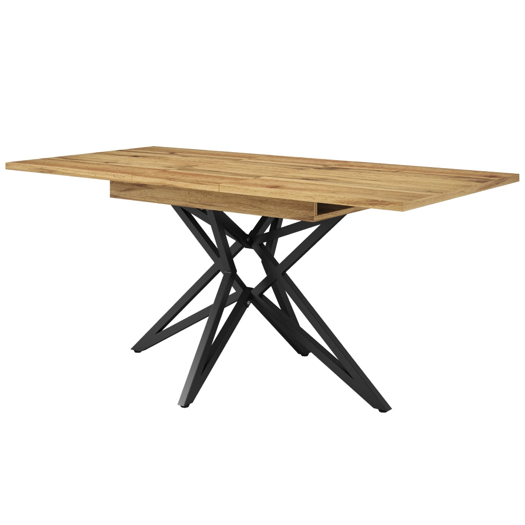 Tavolo da pranzo allungabile con piano effetto noce brasiliano, gambe in metallo a stella, per cucina e soggiorno walnut 120 × 80 cm