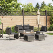 Set Divano Esterno Grigio e grigio scuro Rattan, vetro temperato