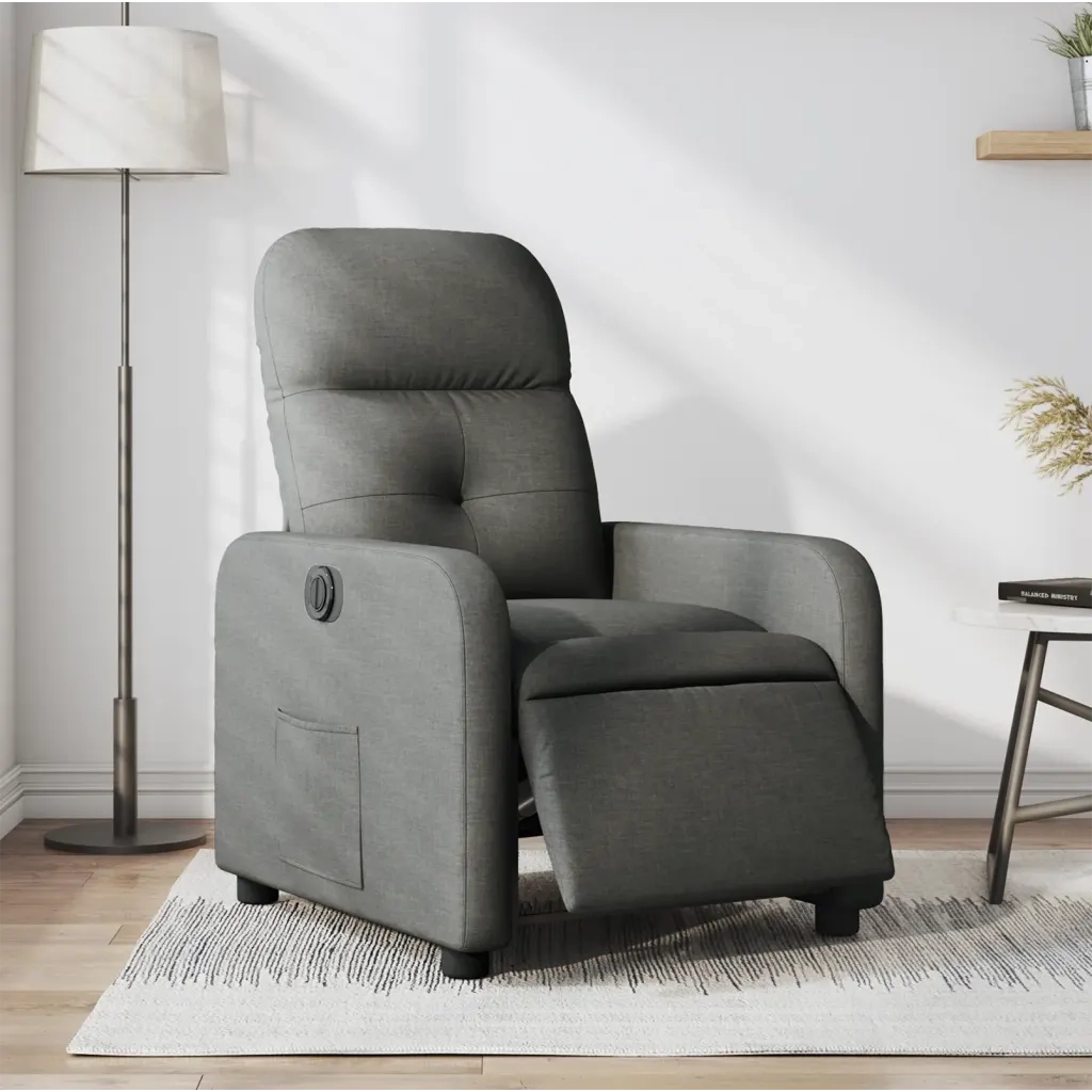 Poltrona | Sedia Relax Elettrica Reclinabile Grigio Scuro in Tessuto