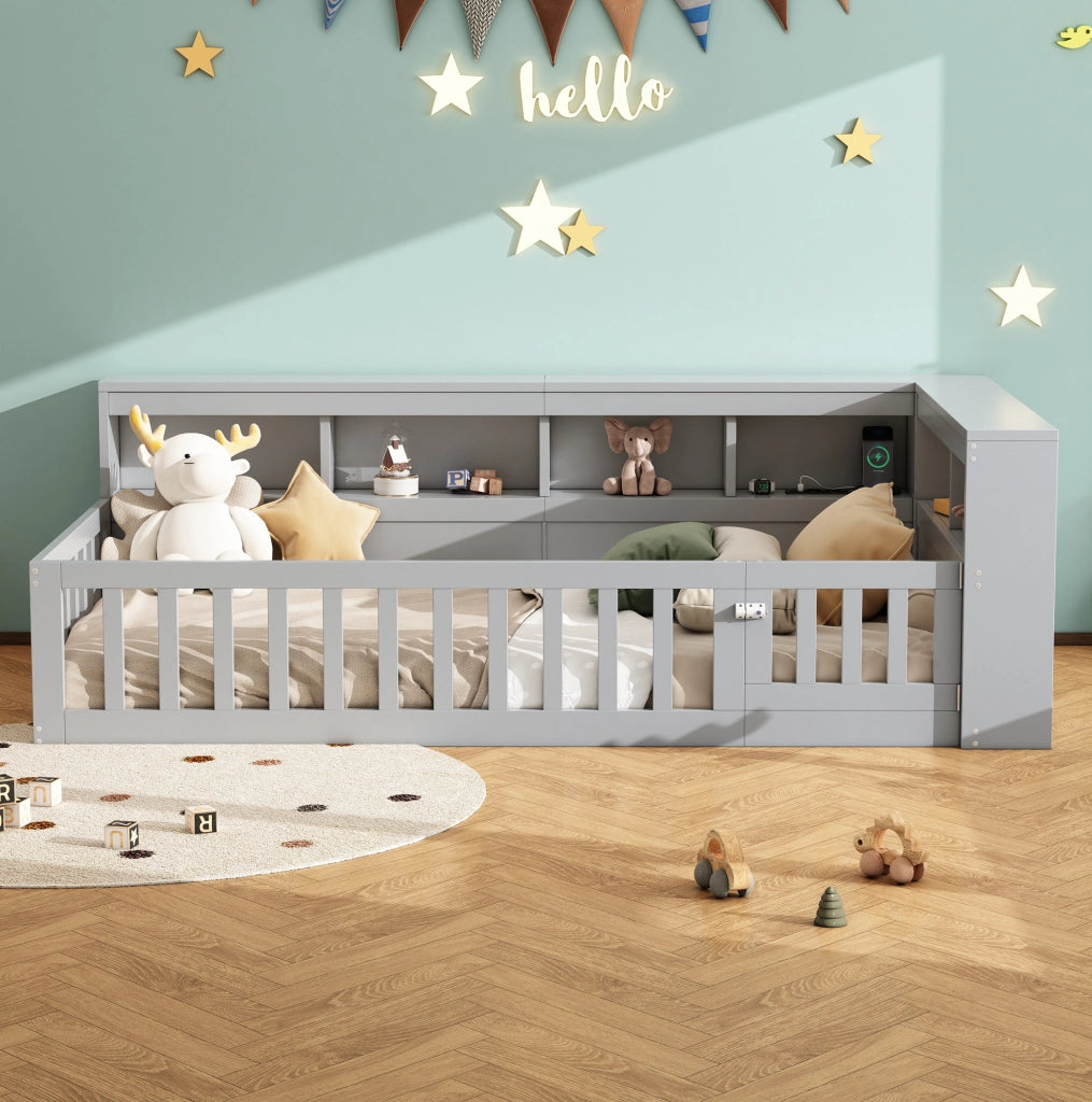 Divano letto 90x200 cm con presa USB e vano portaoggetti in truciolare e MDF grigio