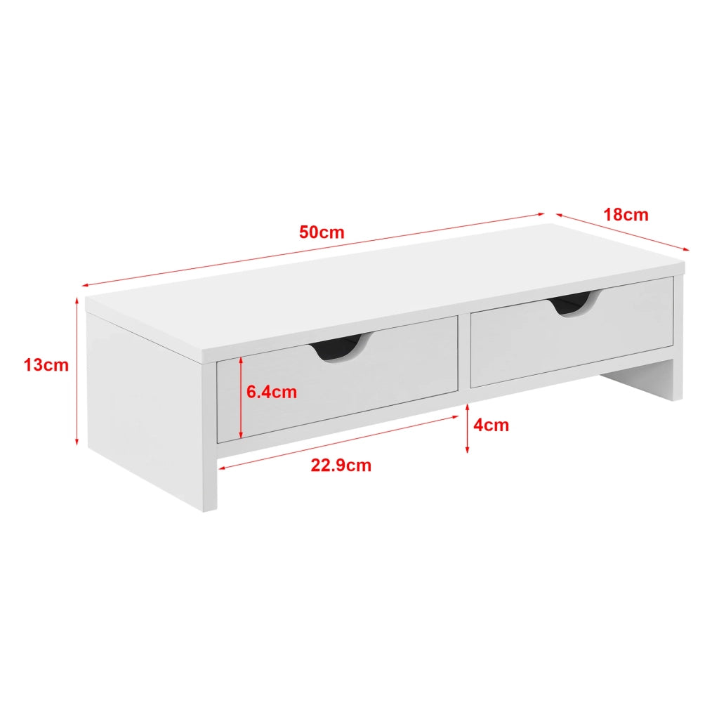 Rialzo per monitor con 2 cassetti 50 x 18 x 13 cm bianco 03_0008216