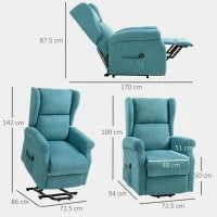 Poltrona Alzapersona Reclinabile a 135° con Poggiapiedi e Telecomando, in Tessuto Blu, 74x94x111 cm