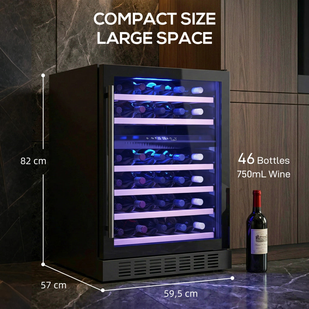Cantinetta Vino Doppia Temperatura 5–18 °C 46 Bottiglie Capienza 131L con Porta in Vetro Temperato Triplo Nero