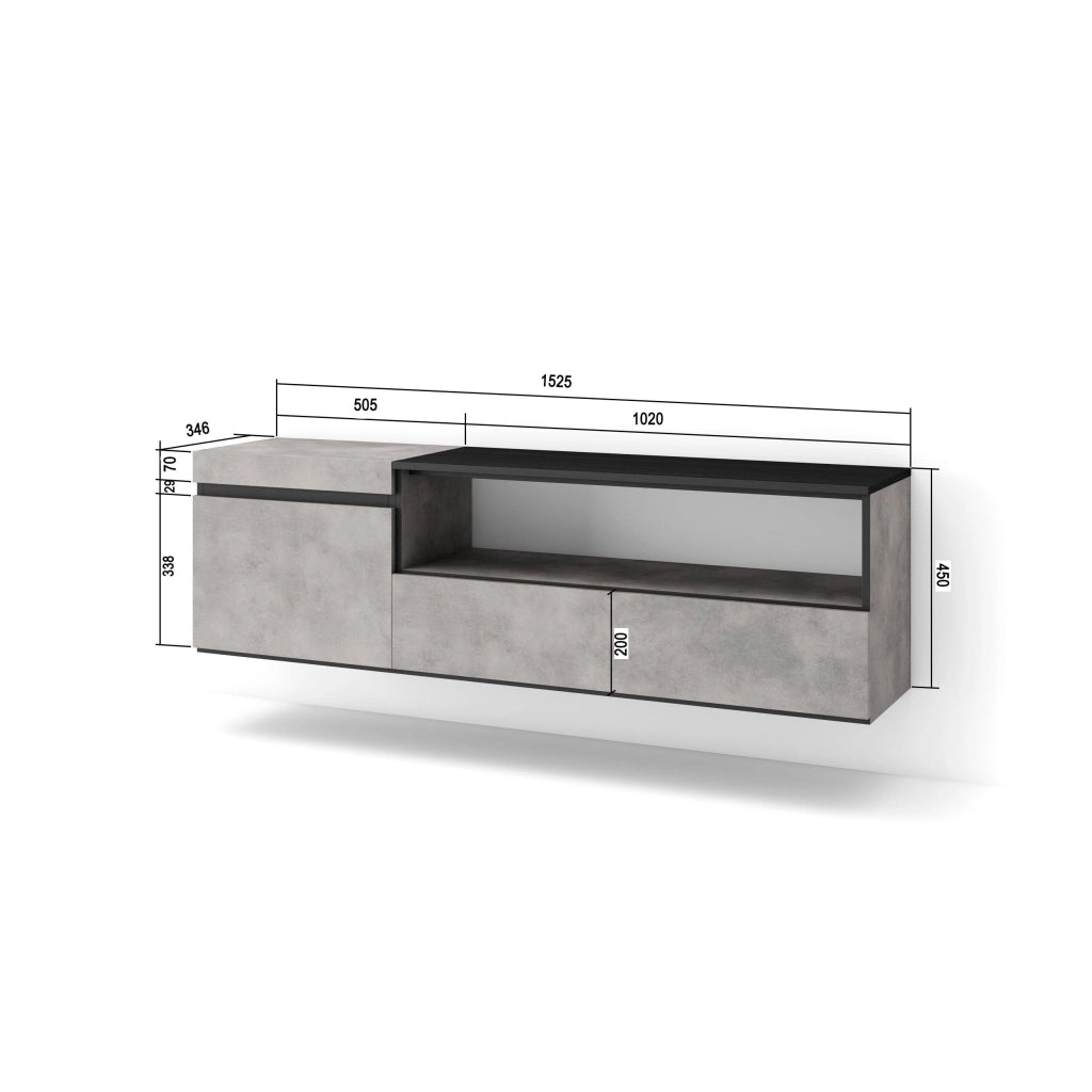 Mobile TV Soggiorno, 150x35x45cm, Per TV fino a 65", da appendere, grigio cemento RF2471